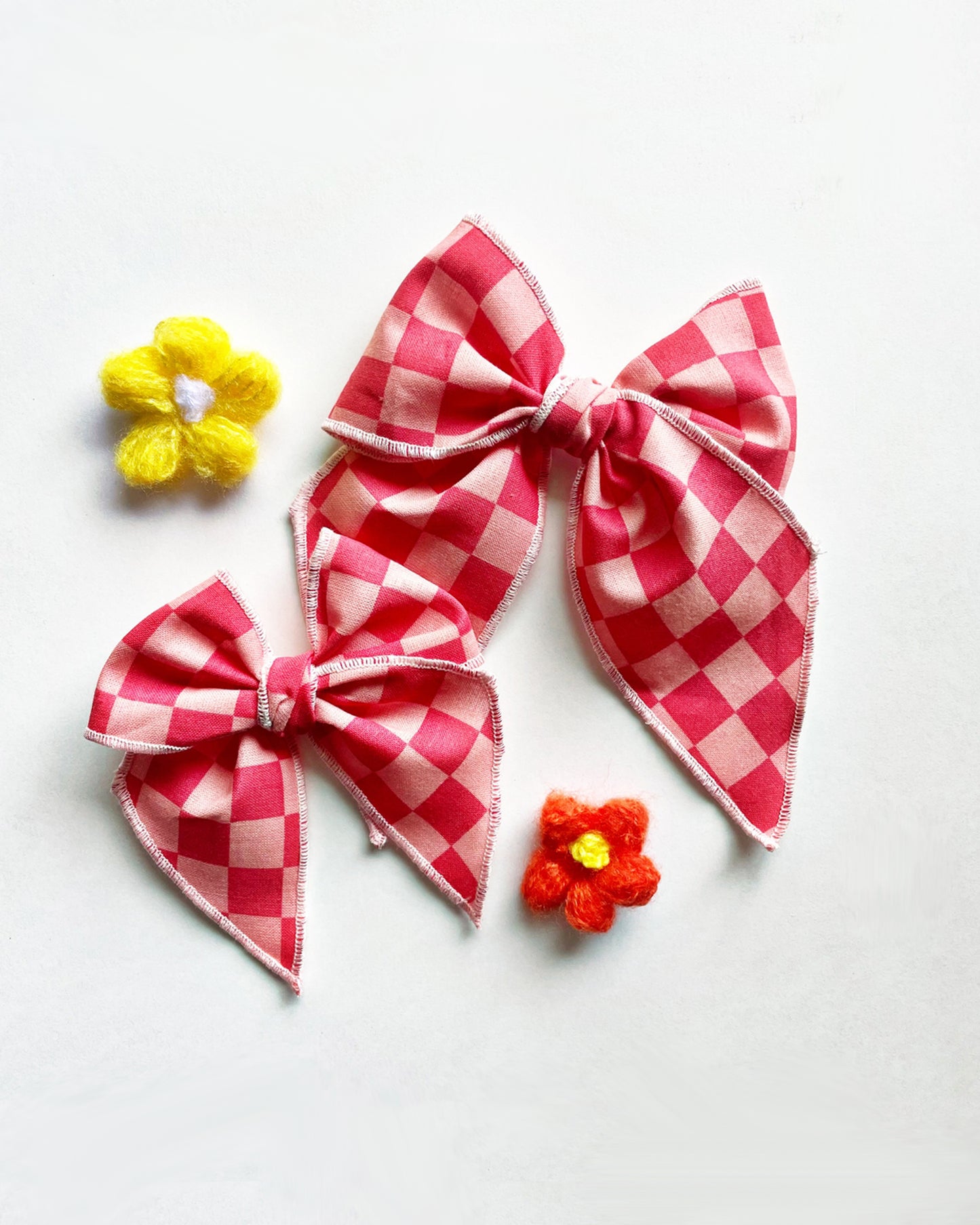 Check Mate Hair Bow in Pink/Salmon